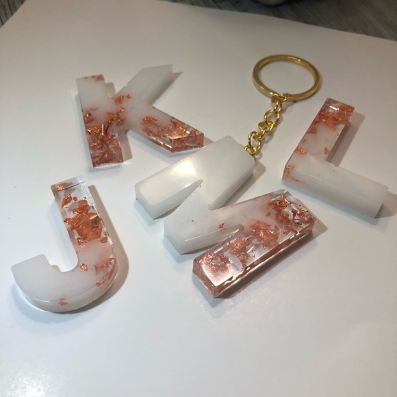 Custom Copper / Rose Gold & White Letter Keychains - Picture 16 of 16